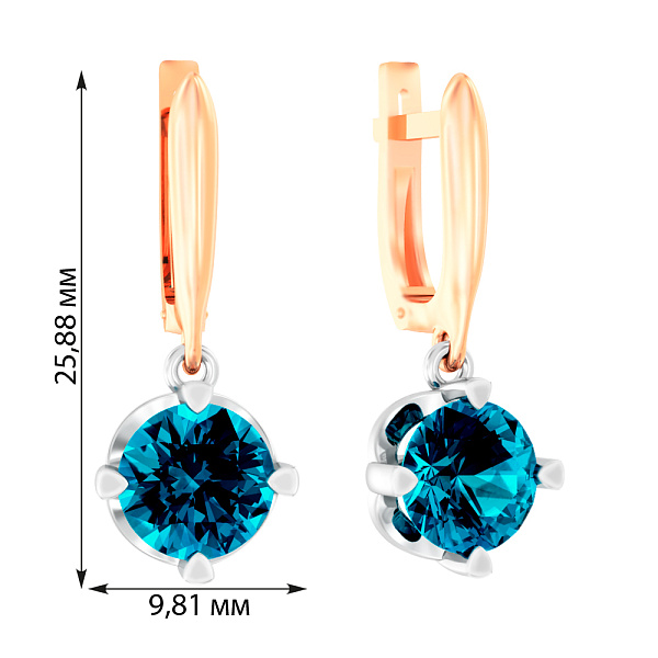 Золоті сережки-підвіски з топазом Blue Ocean (арт. 110594Пл) – зображення 2