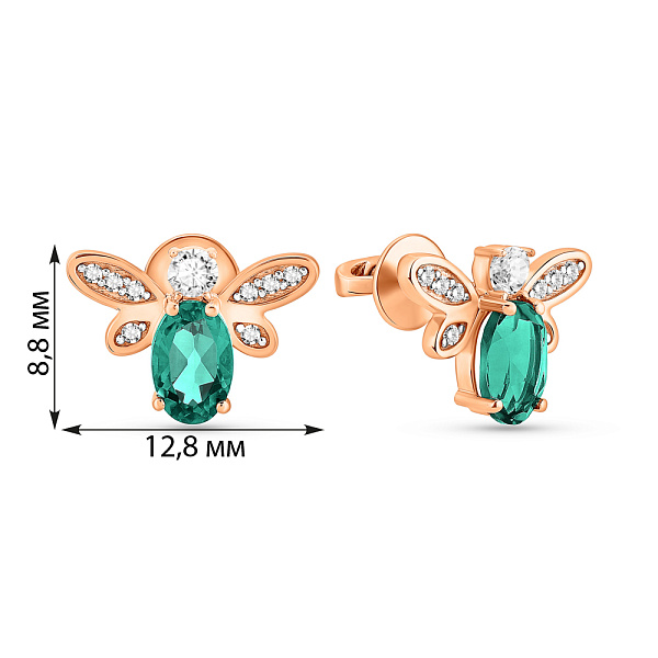 Золотые серьги-пусеты с кварцем и фианитами (арт. 1101089Пз) – изображение 3