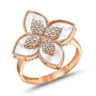 Золотое кольцо с перламутром и фианитами (арт. 156307/20п)