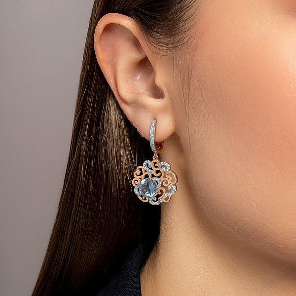 Золотые серьги-подвески с кварцем и фианитатами (арт. 103286Пкг) – изображение 2