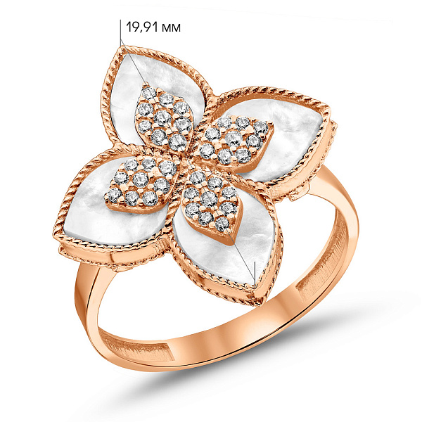 Золота каблучка з перламутром і фіанітами (арт. 156307/20п) – зображення 5