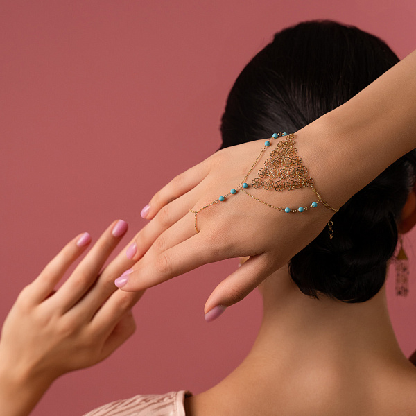 Золотой слейв-браслет Francelli с бирюзой (арт. 3261038жБ) – изображение 3