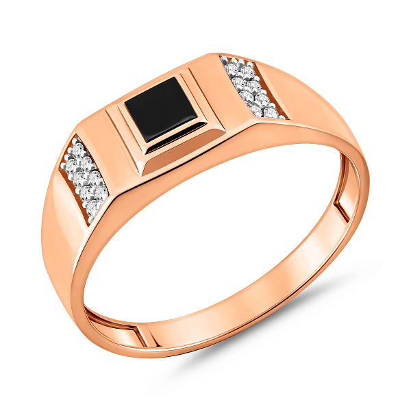 Золотая печатка с эмалью и фианитами (арт. 170073) – изображение 1