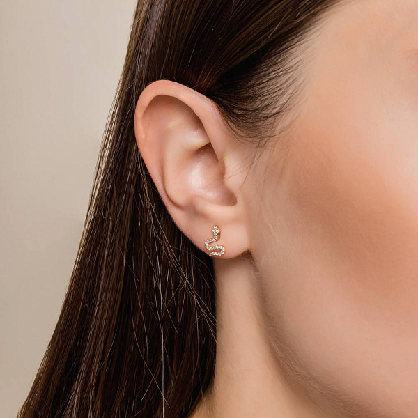 Золоті пусети Змія з фіанітами (арт. 1101019) – зображення 2