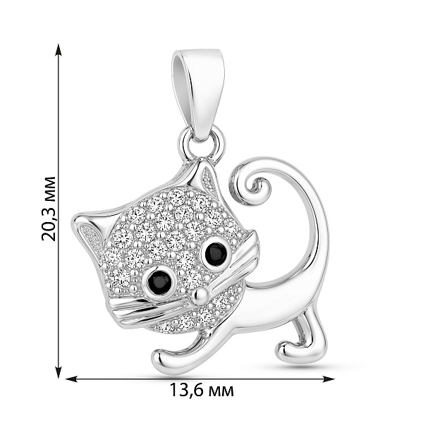 Серебряная подвеска Кот с фианитами (арт. 7503/4791ч) – изображение 2