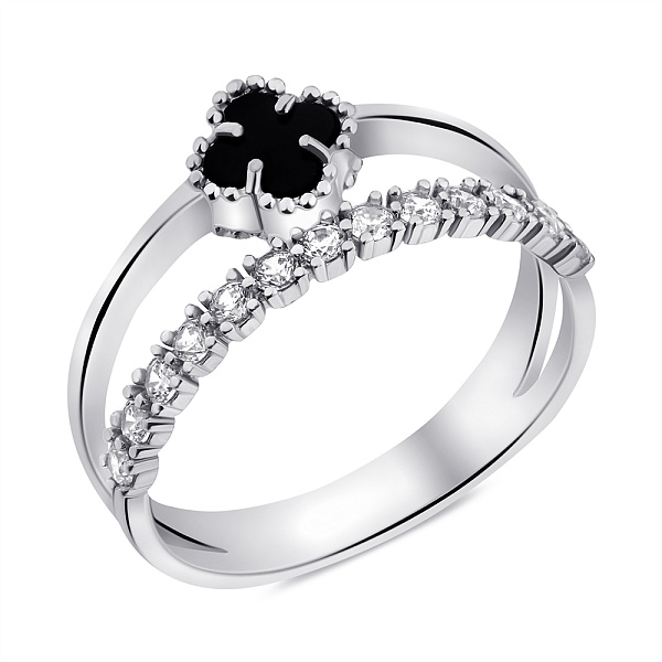 Срібна каблучка з оніксом та фіанітами (арт. 7501/2065/4о) – зображення 1