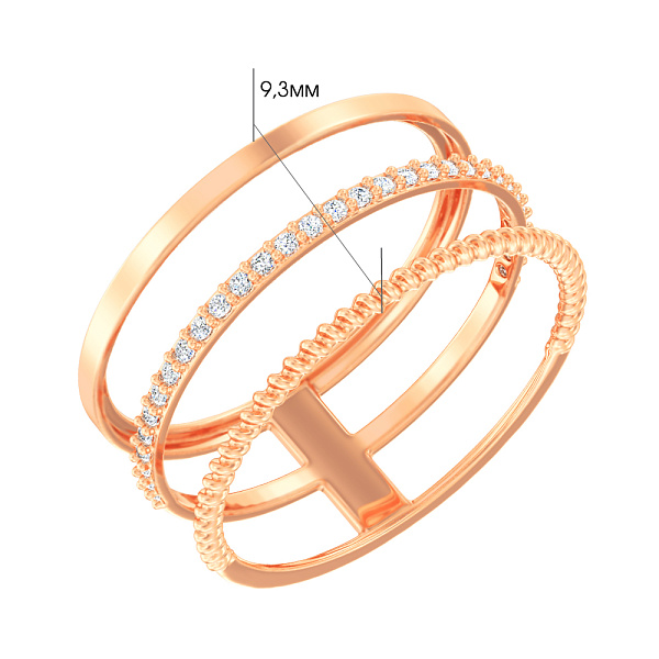 Тройное кольцо из красного золота с фианитами (арт. 140955) – изображение 2