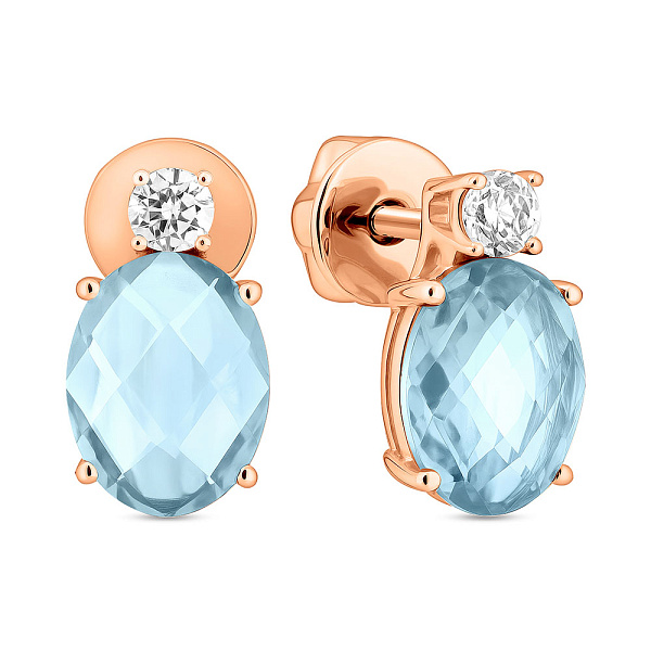 Золотые серьги пусеты с топазом и фианитами (арт. 110379Пг) – изображение 1