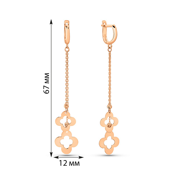 Сережки-підвіски з червоного золота (арт. 1091062) – зображення 3