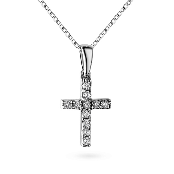 Кольє з хрестиком з білого золота з діамантами (арт. Ц341084010б) – зображення 1