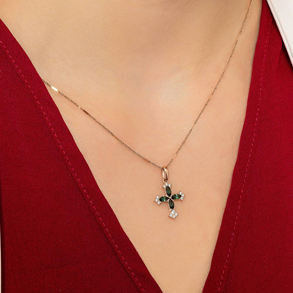 Золотой крестик с кварцем и фианитами (арт. 4401029Пз) – изображение 2