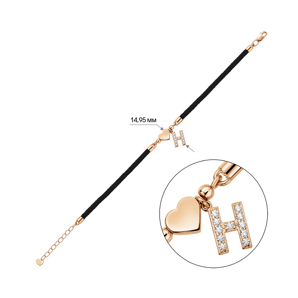 Браслет на нитці з золотими вставками (арт. 340131ч) – зображення 2