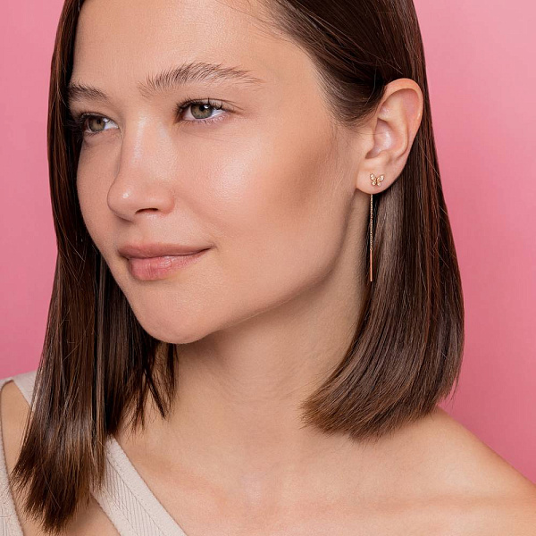 Золотые серьги протяжки "Птица" с фианитами (арт. 110053) – изображение 5