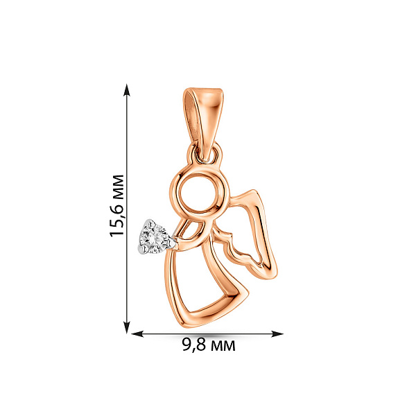 Кулон Янгол з червоного золота з діамантом (арт. 3100881201) – зображення 2