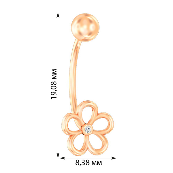 Золота сережка-пірсинг для пупка з фіанітом (арт. 360086) – зображення 3