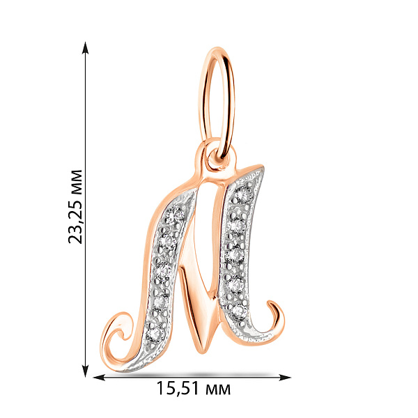 Золотая подвеска Буква М с фианитами (арт. 440292) – изображение 2