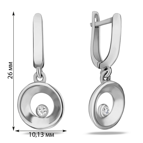 Серьги-подвески из белого золота с фианитами (арт. 106344б) – изображение 2