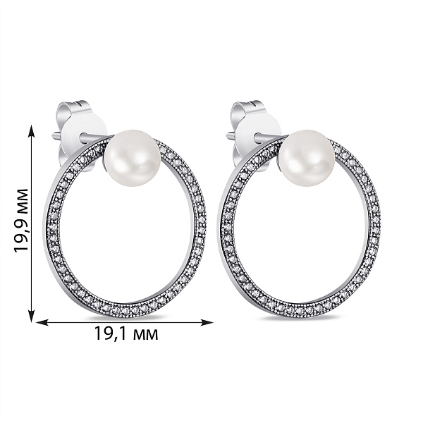 Срібні сережки-пусети з перлинами та фіанітами (арт. 7518/С2ФЖ/1376) – зображення 2