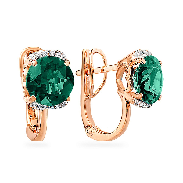 Серьги из красного золота с зеленым кварцем и фианитами (арт. 110334Пз) – изображение 1