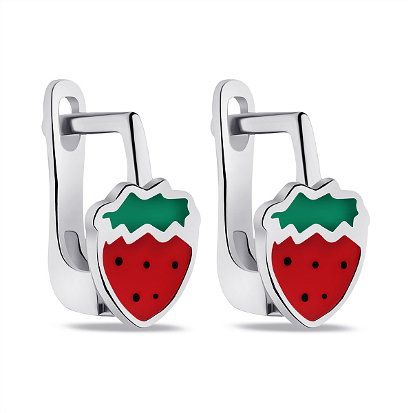 Детские серьги Клубнички из серебра с эмалью (арт. 7502/9099екз) – изображение 1