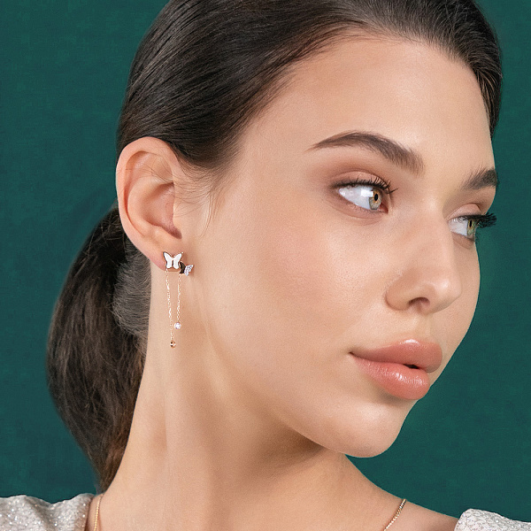 Серьги золотые Бабочки с эмалью и фианитами (арт. 110021еп) – изображение 5