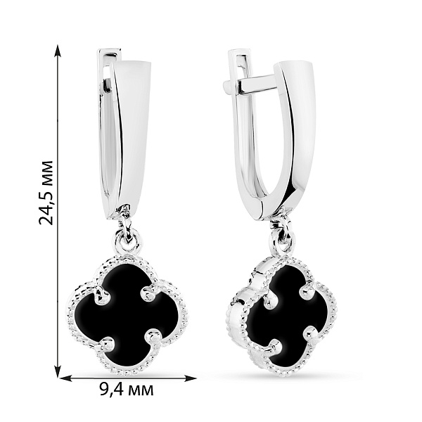 Серьги-подвески из белого золота с ониксом (арт. 108596/10бо) – изображение 4