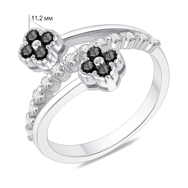 Серебряное кольцо клевер с фианитами (арт. 7501/8668ч) – изображение 2