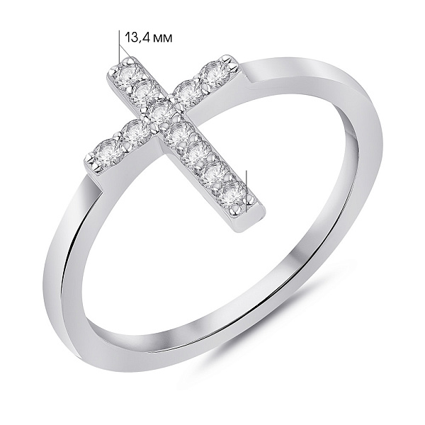 Срібна каблучка Хрестик з фіанітами (арт. 7501/8168) – зображення 2