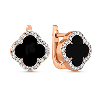 Серьги из красного золота с ониксом и фианитами (арт. 111446/8о)