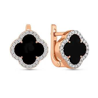 Серьги из красного золота с ониксом и фианитами (арт. 111446/8о)