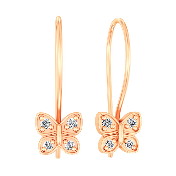 Детские золотые серьги «Бабочки» с фианитами (арт. 110281) – изображение 1