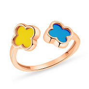 Золотое незамкнутое кольцо с синей и желтой эмалью (арт. 141087/1есж)