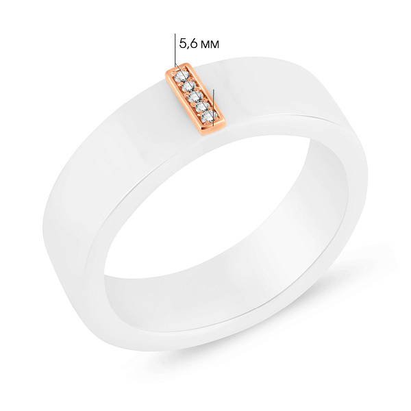 Каблучка з білої кераміки і золота з діамантами (арт. К011766кб) – зображення 2