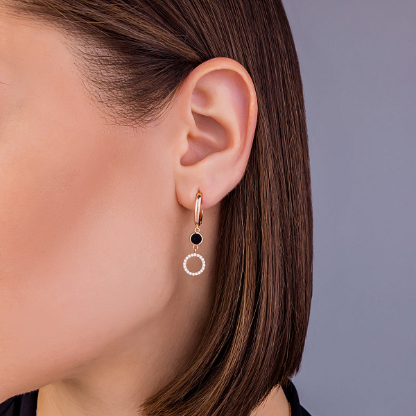 Серьги из красного золота с эмалью и фианитами (арт. 2190213101) – изображение 2