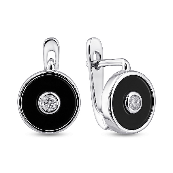 Серьги с фианитом и ониксом (арт. 7502/10082о) – изображение 1