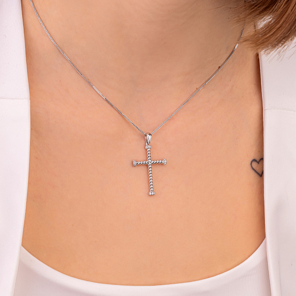 Хрестик з білого золота з діамантами (арт. П011795010б) – зображення 2