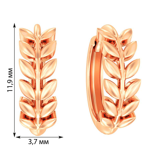 Серьги-кольца "Колосок" из красного золота (арт. 110701) – изображение 5