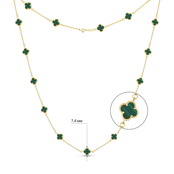 Серебряное колье Клевер с малахитом (арт. 7507/1067/7жмлх) – изображение 2