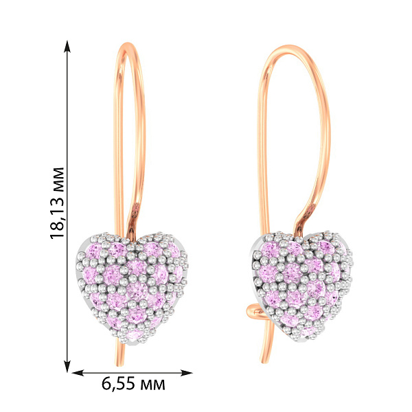 Дитячі золоті сережки «Серденька» з рожевими фіанітами (арт. 110443р) – зображення 4