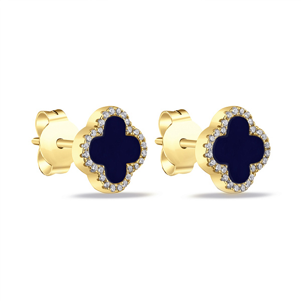 Срібні пусети з родіюванням і з оніксом (арт. 7518/5497/10жос) – зображення 1