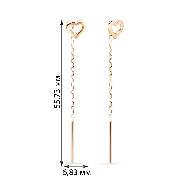 Сережки-ланцюжки з червоного золота (арт. 110838) – зображення 3