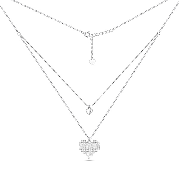 Серебряное двойное колье с подвесками сердечко с фианитами (арт. 7507/2608) – изображение 2