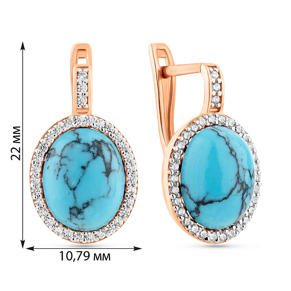 Золотые сережки с бирюзой и фианитами (арт. 110427ПюГГ) – изображение 4