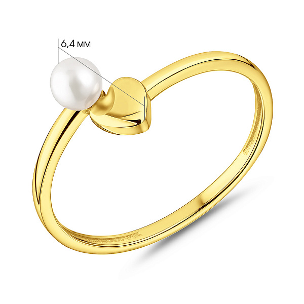 Золотое незамкнутое кольцо с жемчужиной и сердцем (арт. 140942ж) – изображение 2