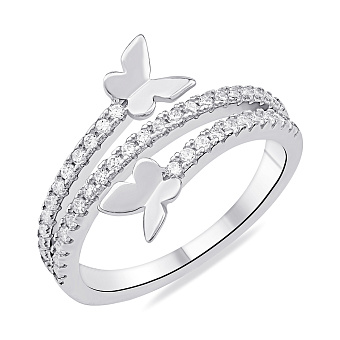 Серебряное тройное кольцо Бабочки с фианитами (арт. 7501/6973)