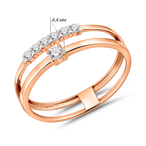 Подвійна каблучка з червоного золота з фіанітами (арт. 140821) – зображення 4