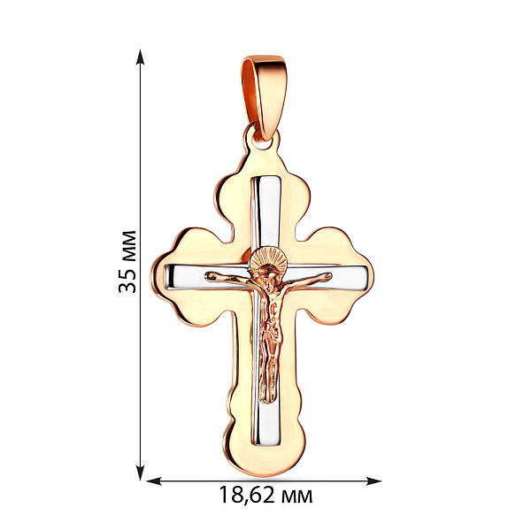 Хрестик з розп'яттям з червоного і білого золота (арт. 501381кб) – зображення 2