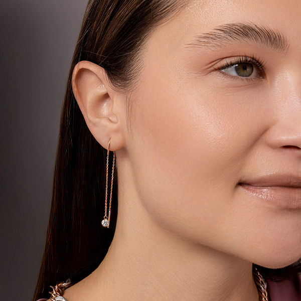 Золоті сережки-протяжки з фіанітами (арт. C-SW1-11) – зображення 3