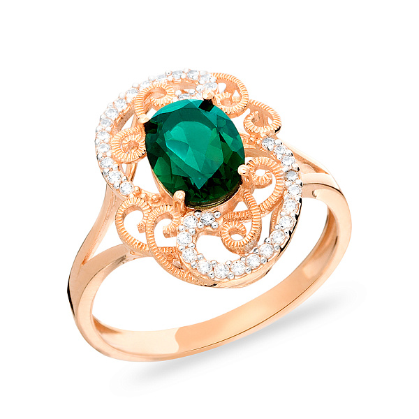 Золотое кольцо с кварцем и фианитами (арт. 140668Пз) – изображение 1