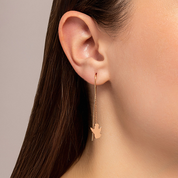 Золотые серьги протяжки «Ангелы» (арт. 106207) – изображение 3